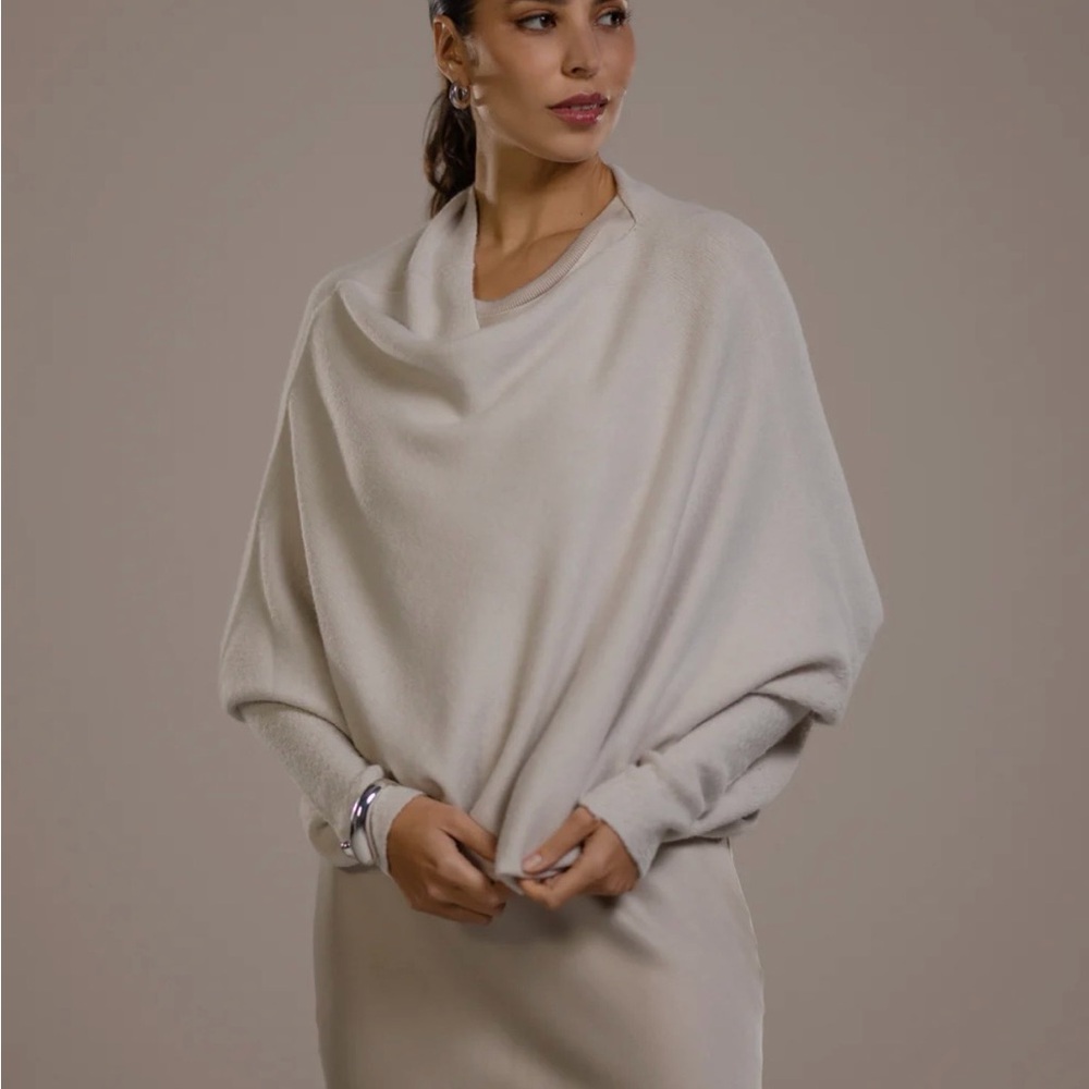 Jaki Cream Asymmetrical Cozy Poncho Sweater - Picture 10 of 11